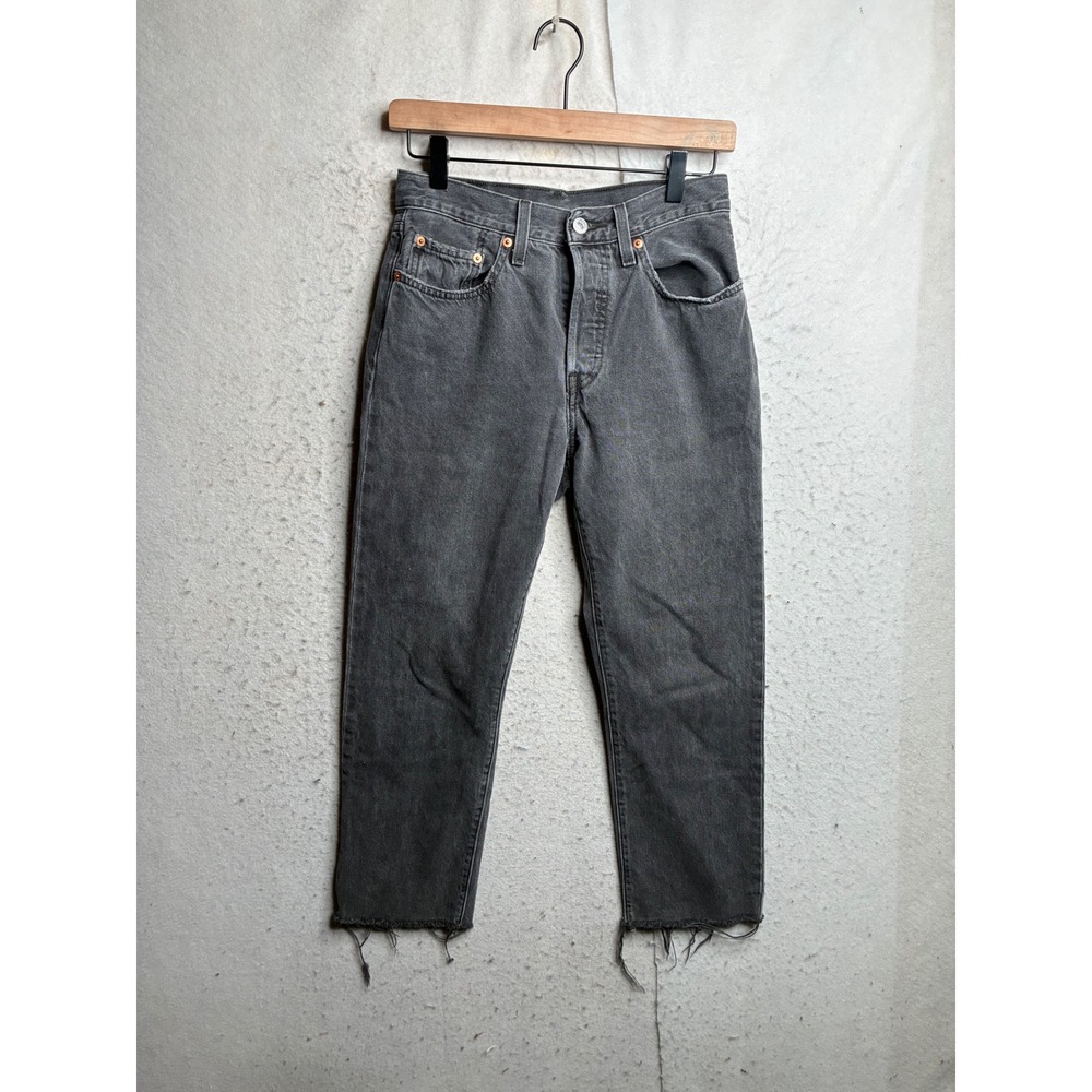 Levis 501 Original Fit Gray Straight Leg Button Fly Raw Hem Jeans W26 L26 36200